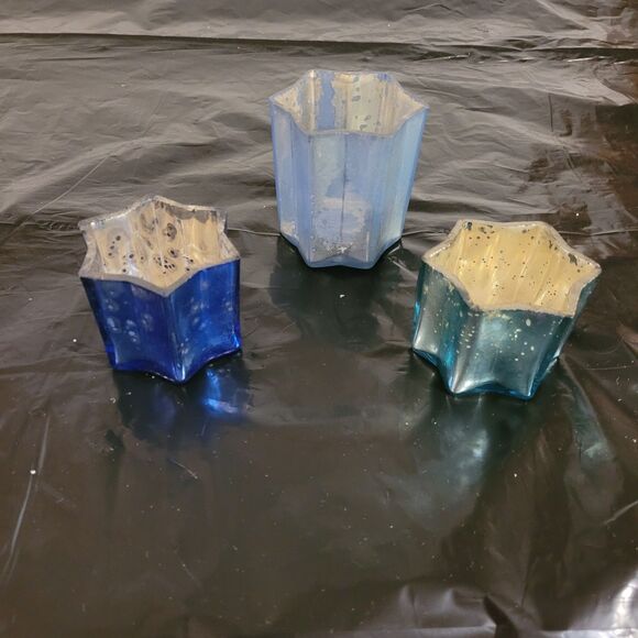 3 start shaped blue colors with carcked silver/gold inside votive - Picture 2 of 8